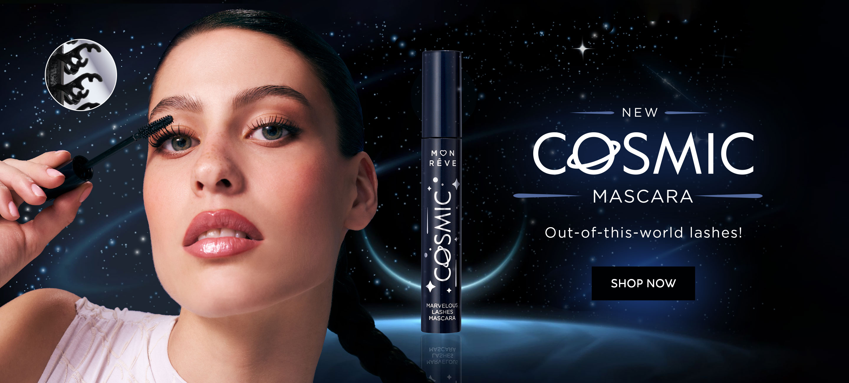 Homepage banner with a promotional product in English